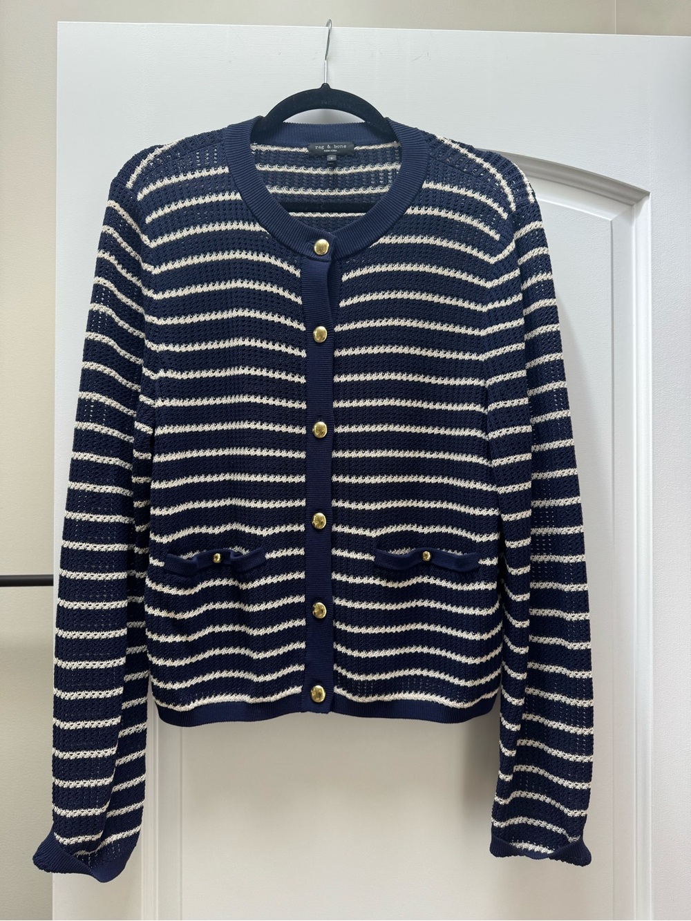 rag & bone Navy and White Striped Knit Cardigan